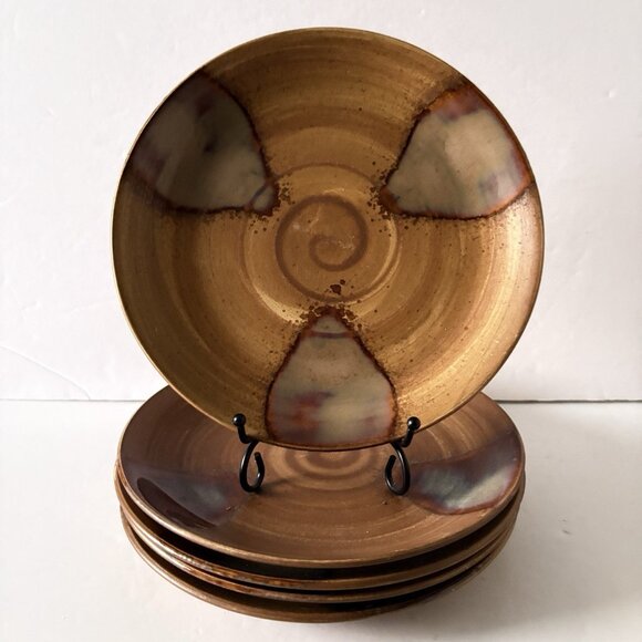 SANGO SPLASH Salad Plate Lot of 5 Brown Drip Stoneware Glaze 8.25” #4851 - Picture 1 of 5